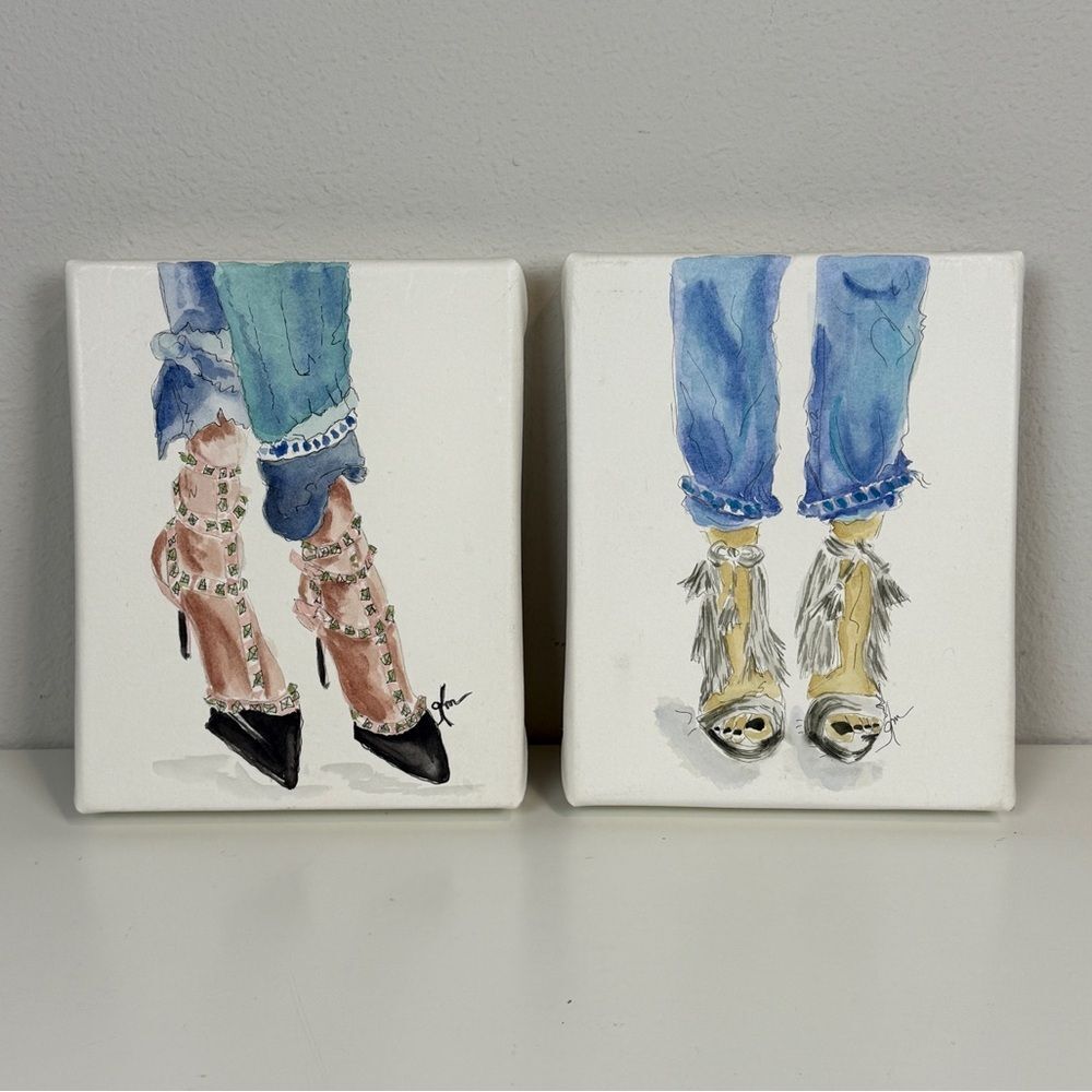 2 8x10 Original Watercolor Artwork Heel Shoes Gayle Miller Signed Fashion